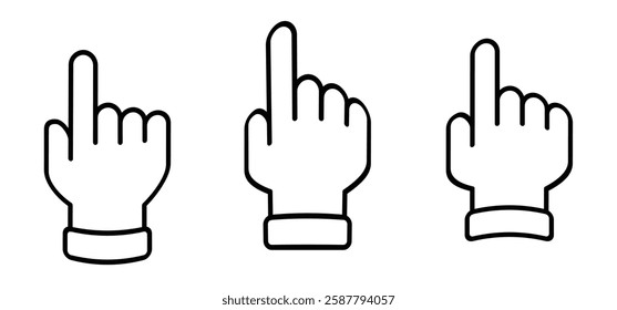 Hand cursor, click, touch here button. Pointing hand to door bell, trigger switch. Finger pressing, pushing or pointing. Hand push or pressed the button. Fingerprint, gesture scanning.