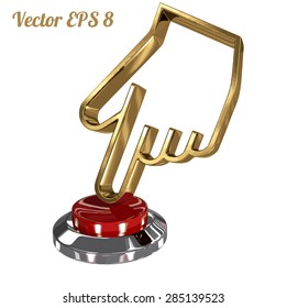 Hand cursor clicking red button, vector illustration EPS 8.