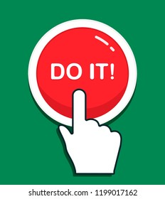 Hand cursor clicks the "Do It" button. Hand icon pointer. Illustration for graphic and web design.