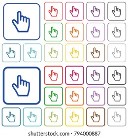 Hand cursor color flat icons in rounded square frames. Thin and thick versions included.