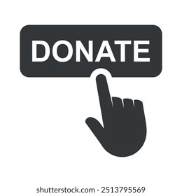 A hand cursor is depicted pressing a donate button, symbolizing the act of making a financial contribution to a charitable cause, highlighting online giving efforts.