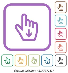 Hand cursor down outline simple icons in color rounded square frames on white background