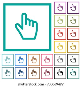 Hand cursor flat color icons with quadrant frames on white background