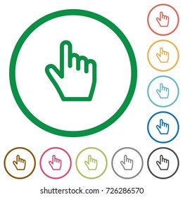 Hand cursor flat color icons in round outlines on white background