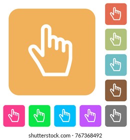 Hand cursor flat icons on rounded square vivid color backgrounds.