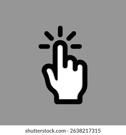 A hand cursor hovers, ready to click, against a neutral gray backdrop