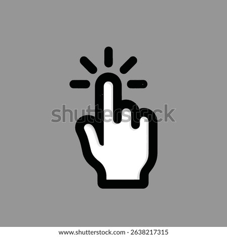 A hand cursor hovers, ready to click, against a neutral gray backdrop