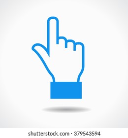 Hand cursor icon. Blue symbol on white background. The file is saved in the version 10 EPS. This image contains transparency.