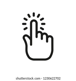 Hand cursor icon click, clicking pointer finger. Linear vector illustration.