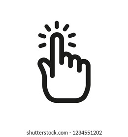 Hand cursor icon click, clicking pointer finger. Linear vector illustration.