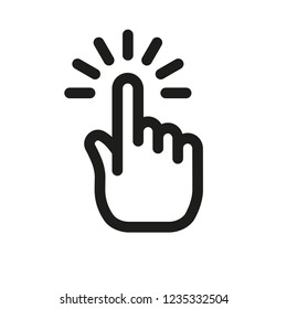 Hand cursor icon click, clicking pointer finger. Linear vector illustration.