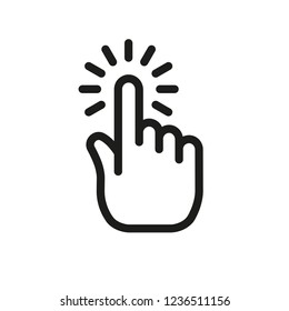 Hand cursor icon click, clicking pointer finger. Linear vector illustration.