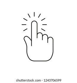 Hand cursor icon click, clicking pointer finger. Linear vector illustration.