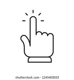 Hand cursor icon click, clicking pointer finger. Linear vector illustration.
