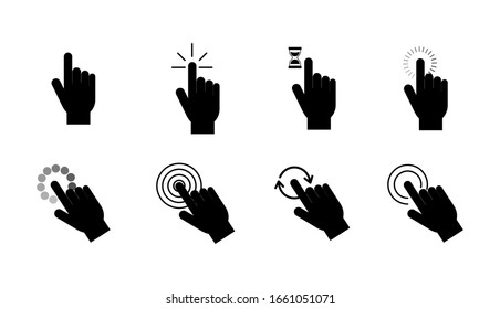Hand cursor icon click. Hand click icon. Finger pointer isolated vector.