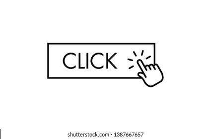 Hand cursor icon clicking on click here button
