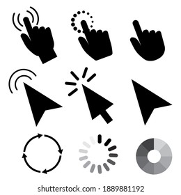 Hand cursor icon. Internet technology. Click arrow. Push touch screen. Stock image. EPS 10.