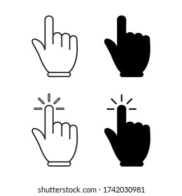 Icono del cursor de mano monocromo. Pulsando el vector de símbolo del puntero del dedo