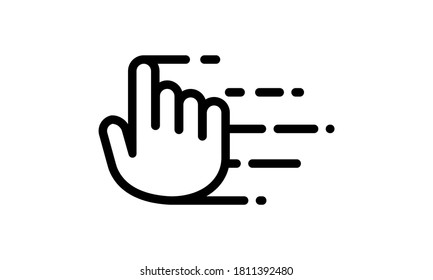 Hand cursor icon with motion lines. Vector on isolated white background. EPS 10