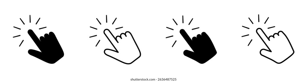 Hand cursor icon. Mouse click. Pointer arrow set. Hand swipe.
Vector illustration