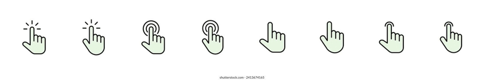 Conjunto de iconos del cursor de mano. haga clic en vector de icono. haga clic con la mano. puntero