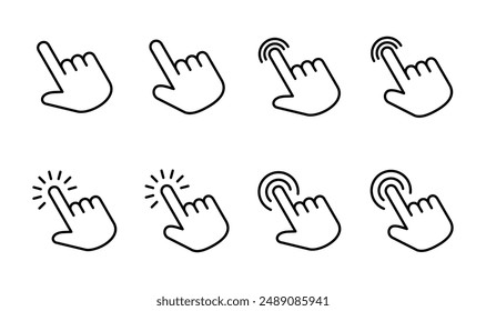 Conjunto de iconos de cursor de mano. Vector de iconos de Hacer clic. Hacer clic de mano. puntero