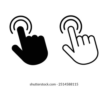 Hand cursor icon set. click icon vector, pointer, hand click, Click hand cursor icon, mouse tap sign. press hand mouse cursor icon set.