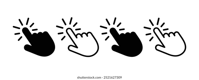 Hand cursor icon set. hand cursor icon click. pointer cursor sign and symbol. 