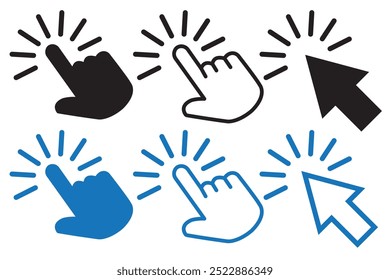 Hand cursor icon set. click icon vector. hand click. pointer