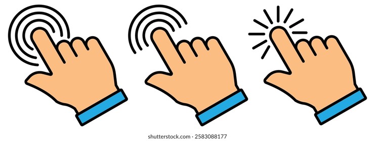 Hand cursor icon set. click icon vector. Pointer cursor and loading icon. Cursors icons click. Clicking cursor, Vector illustrator