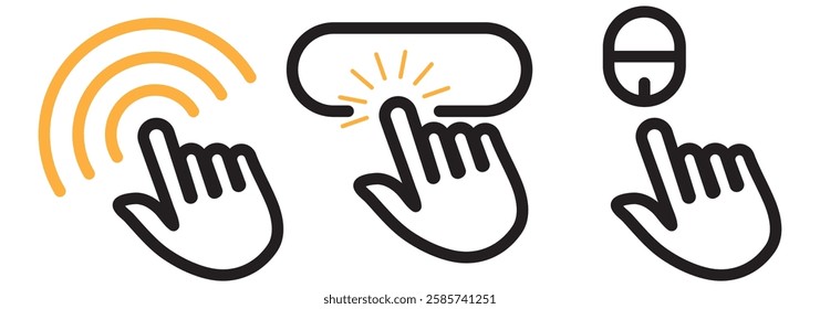 Hand cursor icon set. Click icon vector hand click. Variety  click and Mouse pointer arrow. EPS 10