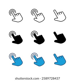 Hand cursor icon set. click icon vector. hand click. pointer