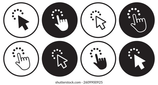 Hand Cursor icon set. Cursor click icon set. cursor arrow icons use for web and website. pointer sign and symbols.