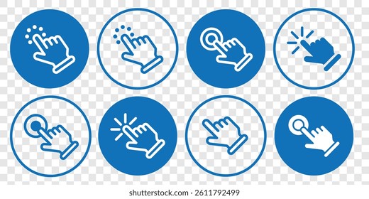 Hand cursor icon set. Clicking finger icon on white background. Click cursor. Computer mouse clickicon. Hand click mouse sign. Vector Illustration.