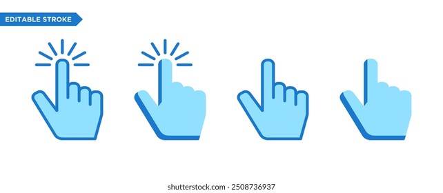 Hand cursor icon set Editable stroke pixel perfect. icon, click, hand, finger, touch, point, mouse, cursor, tap, pointer, vector, screen, arrow, white, navigation, push, stick