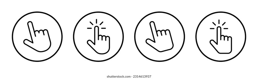 Ilustración del conjunto de iconos del cursor de mano. símbolo y signo del cursor. clic en icono del cursor de mano