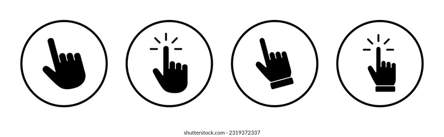 Ilustración del conjunto de iconos del cursor de mano. símbolo y signo del cursor. clic en icono del cursor de mano