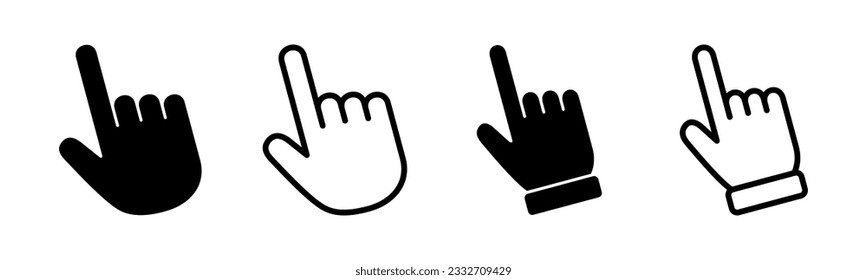 Ilustración del conjunto de iconos del cursor de mano. símbolo y signo del cursor. clic en icono del cursor de mano