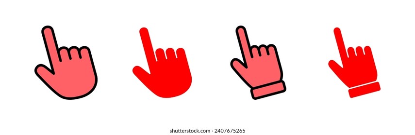 Ilustración del conjunto de iconos del cursor de mano. símbolo y signo del cursor. clic en icono del cursor de mano