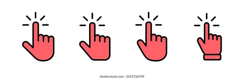 Ilustración del conjunto de iconos del cursor de mano. símbolo y signo del cursor. clic en icono del cursor de mano