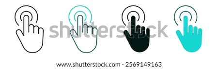 Hand cursor icon set. Line and flat solid logo. Technology, artificial intelligence or internet concept. Modern click symbol for web or mobile app. Finger tap or touch sign. Editable vector stroke. 