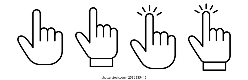 Hand Cursor Icon Set. Hand Cursor Vector Icon in line style design. Click Symbol.