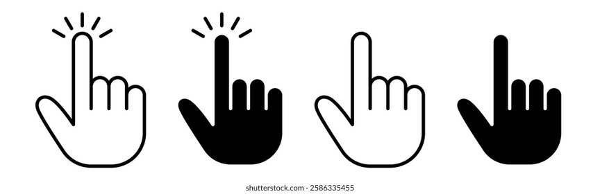 Hand Cursor Icon Set. Hand Cursor Vector Icon in line style design. Click Symbol.