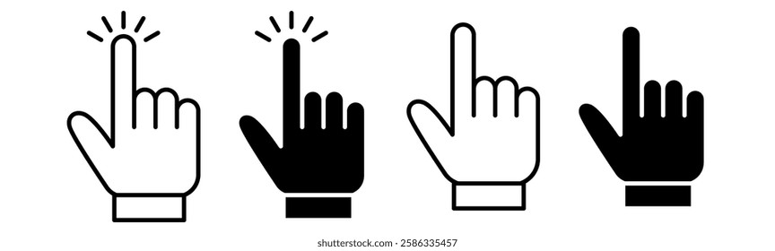 Hand Cursor Icon Set. Hand Cursor Vector Icon in line style design. Click Symbol.