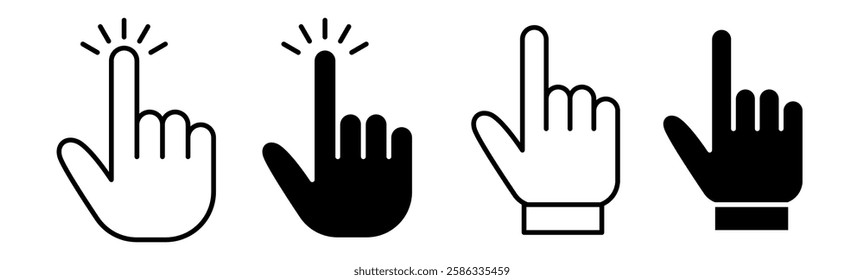 Hand Cursor Icon Set. Hand Cursor Vector Icon in line style design. Click Symbol.