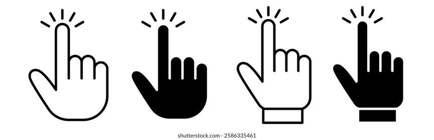 Hand Cursor Icon Set. Hand Cursor Vector Icon in line style design. Click Symbol.