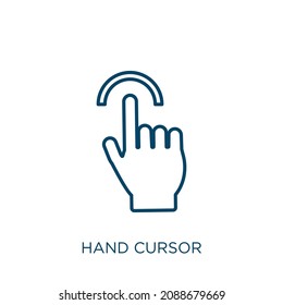 hand cursor icon. Thin linear hand cursor outline icon isolated on white background. Line vector hand cursor sign, symbol for web and mobile
