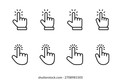 Vector del icono del cursor de la mano. símbolo y símbolo del cursor. icono del cursor de la mano clik