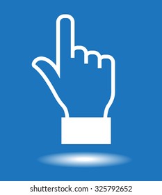Hand cursor icon.  White icon on blue background