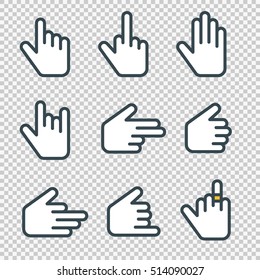 Hand cursor Icons pack. Isolated Hand Cursor Icons Vector. Pointer Cursor Pack. 